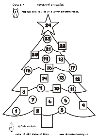 Adventný stromček - pospájaj čísla od 1 do 24 - pracovný list z ABC