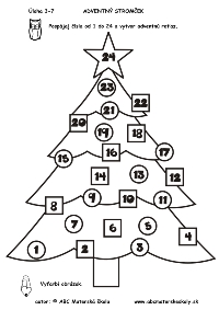 Adventný stromček - pospájaj čísla od 1 do 24 - pracovný list pre materské školy