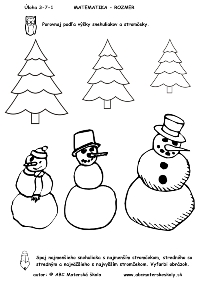Porovnaj podľa výšky snehuliakov a stromčeky - pracovný list z ABc