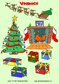 Vianoce - farebná predloha, povedz, čo je na obrázku, pomenuj a spočítaj predmety