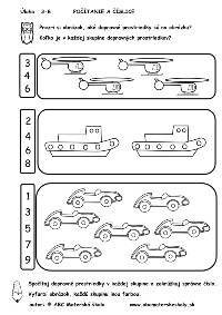 Dopravné prostriedky - koľko napočítaš – Matematika – Počítanie, číslice - pracovný list