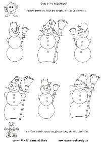Nájdi dva rovnaké snehuliaky - pracovný list z ABC materská škola