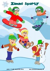 zimné športy - farebný pracovný list z ABC