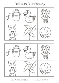 rôznorodé predmety - zahraj sa pexeso - pracovný list z ABC materská škola