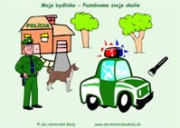 Moje bydlisko – Poznávame svoje okolie - Polícia - farebná predloha ABC materská škola
