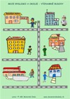 Moje bydlisko a okolie - Významné budovy  - farebný pracovný list z ABC materské školy