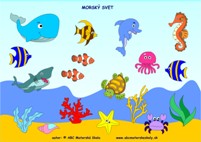 morské živočíchy - farebný pracovný list z ABC materská škola