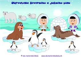 obyvatelia pólu - tučniaky, tulene, mrože, ľadové medvede, eskimáci