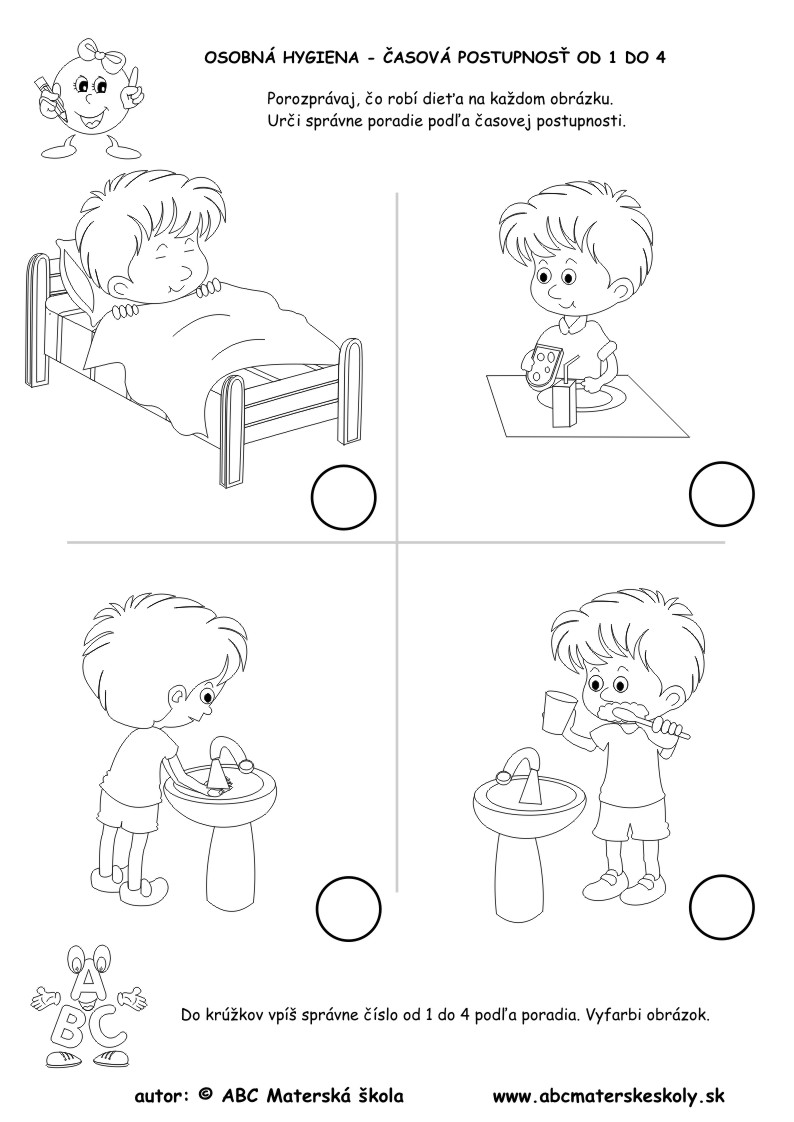 Strana     8 – Osobná hygiena – činnosti - časová postupnosť od 1 do 4, logika