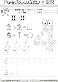 Matematika predškoláka - číslica 4 - pracovný zošit z abc materská škola
