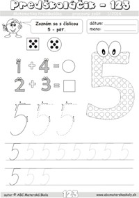 Matematika predškoláka - číslica 5 - pracovný zošit z abc materská škola