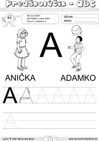 Abeceda predškoláka - samohláska A - pracovný list ABC pre mš