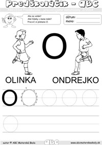 Abeceda predškoláka - samohláska 0 - pracovný list ABC pre mš