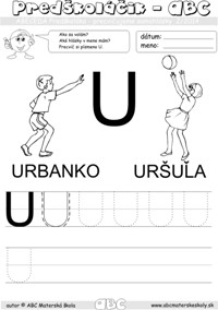 Abeceda predškoláka - samohláska U - pracovný list ABC pre mš