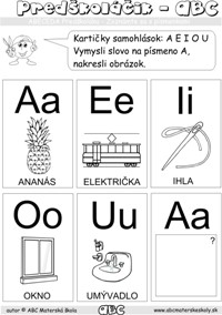 Kartičky samohlások - A E I O U - pracovný list ABC pre mš