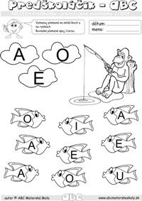 Abeceda predškoláka - pomenovávame samohlásky - pracovný list ABC pre mš