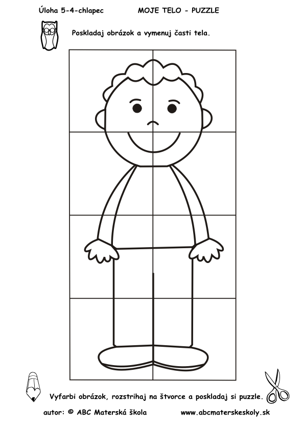 5-4 Úloha - Moje telo - Poskladaj obrázok - Puzzle chlapec - pracovný list pre mš