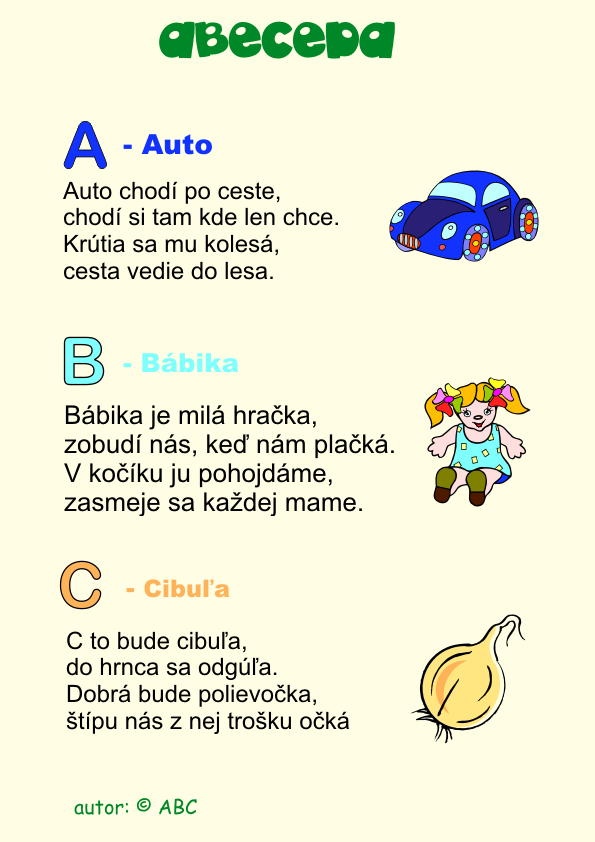 7-0 Úloha - Spoznávame ABECEDU - A, B, C - farebná predloha ABC Materská škola